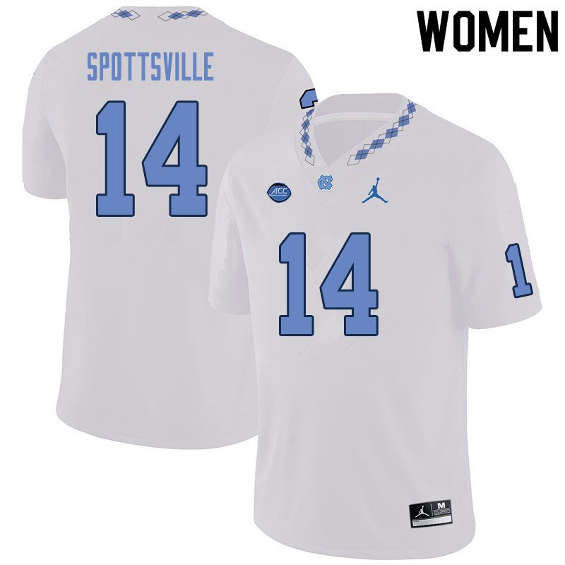 Women #14 Welton Spottsville North Carolina Tar Heels College Football Jerseys Sale-White